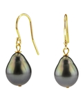 14K Gold Tahitian South Sea Teardrop Pearl Dangling Tincup Earrings - Secondary Image