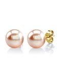 8mm Peach Freshwater Round Pearl Stud Earrings - Third Image