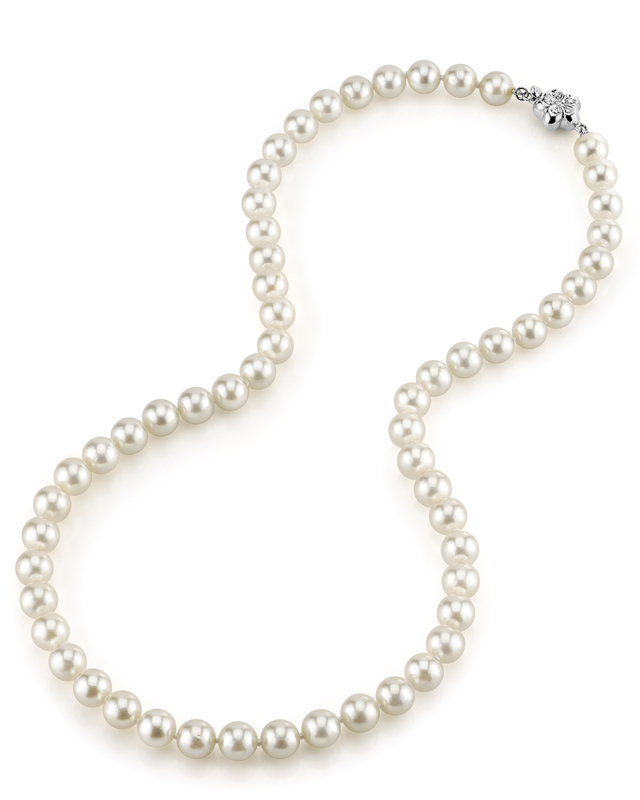 7.0-7.5mm Japanese Akoya White Pearl Necklace- AA+ Quality