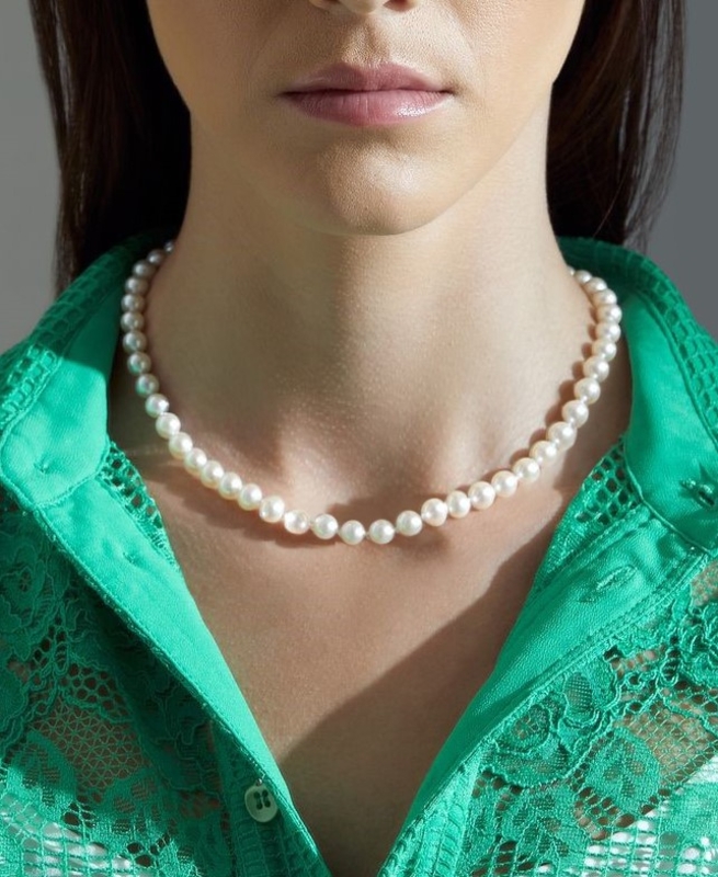 6.5-7.0mm Japanese Akoya White Pearl Necklace- AAA Quality - Model Image