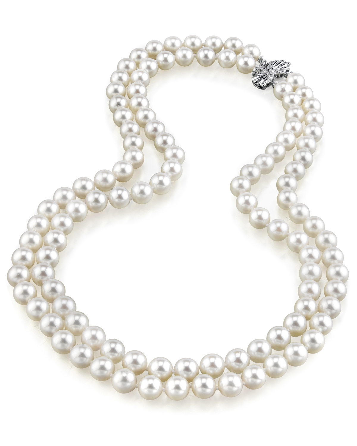 Akoya Pearl Double Strand Necklace With Gold And Diamond Clasp Pristine  Midcentury